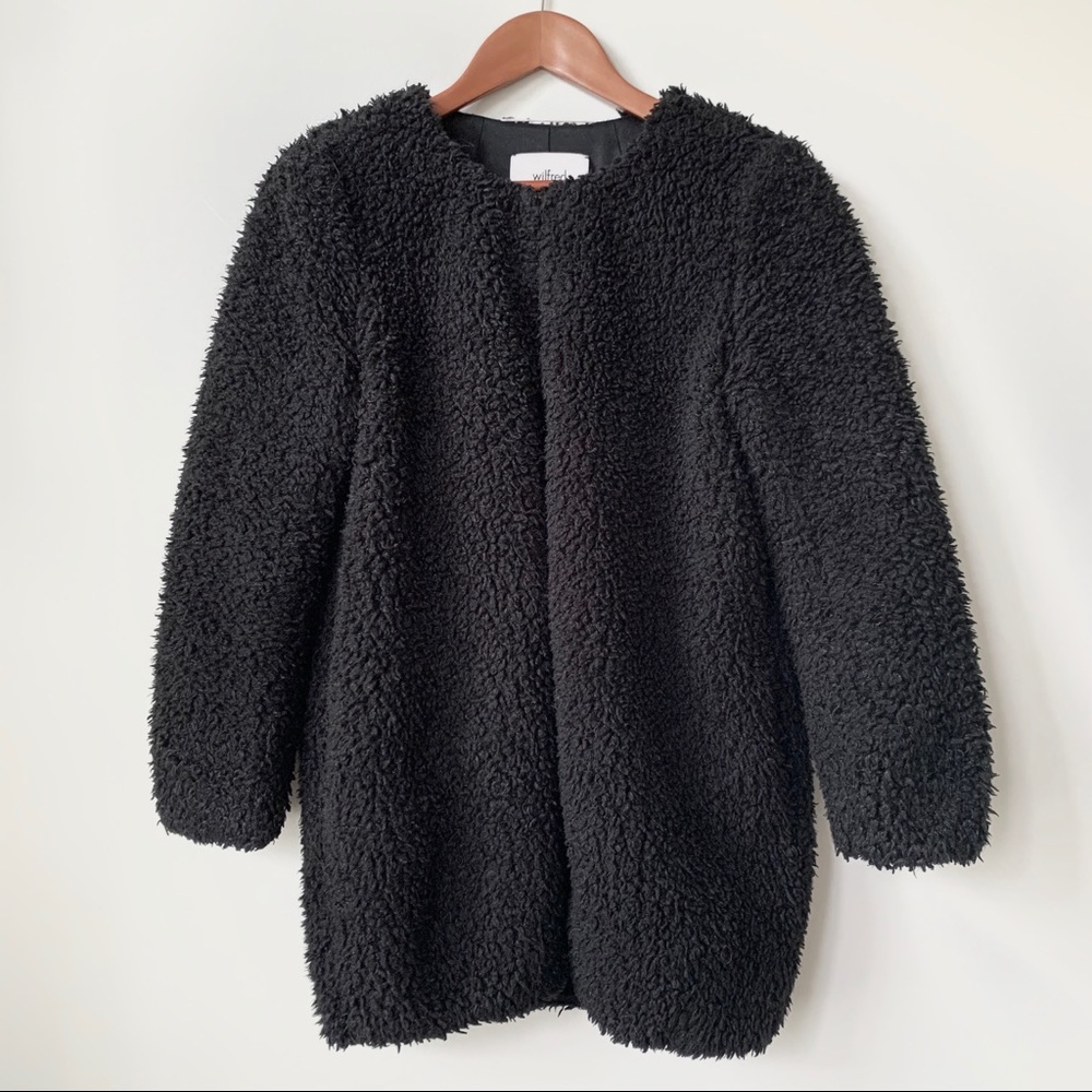 ARITZIA | WILFRED LABORATOIRE WARM FUZZY SHERPA TEDDY JACKET BLACK SATIN LINING